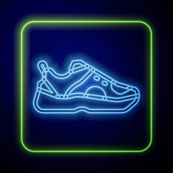 Glödande neon Fitness sneakers skor för träning, kör ikon isolerad på blå bakgrund. Sportskor. Vektor — Stock vektor