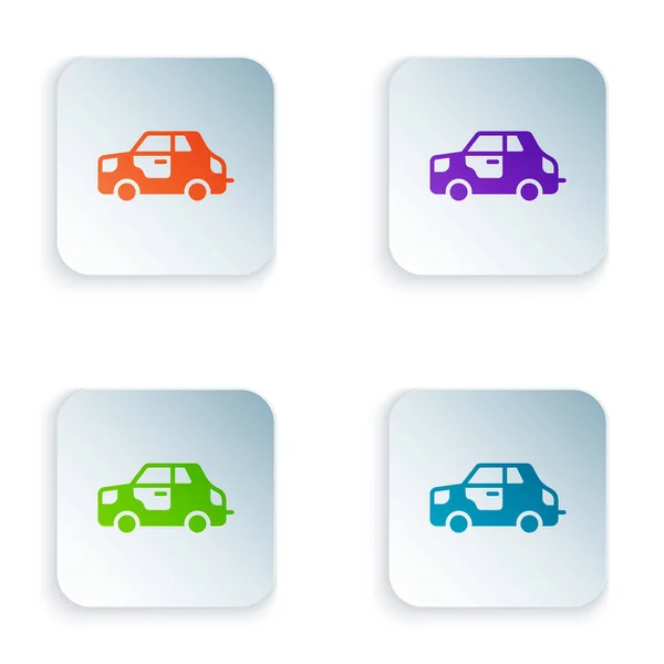 Color Icono de coche aislado sobre fondo blanco. Establecer iconos de colores en botones cuadrados. Vector — Archivo Imágenes Vectoriales