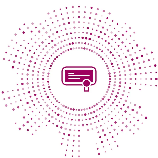 Mor Sertifika şablon simgesi beyaz arkaplanda izole edildi. Başarı, ödül, diploma, burs, diploma kavramları. Soyut çember rastgele noktalar. Vektör