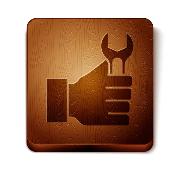 Icona chiave inglese marrone isolata su sfondo bianco. Bottone quadrato in legno. Vettore — Vettoriale Stock