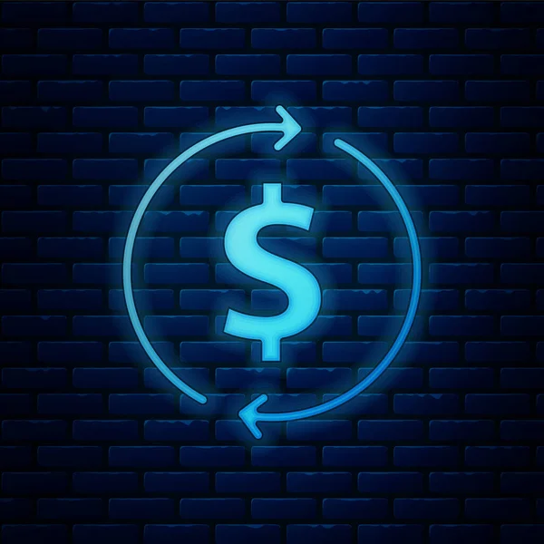 Ragyogó neon Pénzügyi növekedés és dollár érme ikon elszigetelt téglafal háttér. Növekszik a bevétel. Vektor — Stock Vector