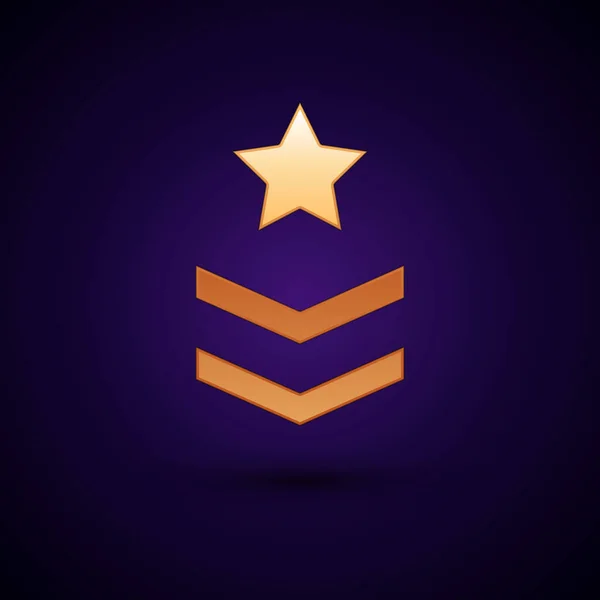 Zlatá vojenská ikona izolovaná na černém pozadí. Vojenský odznak. Vektor — Stockový vektor
