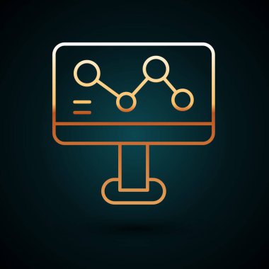 Ekran simgesindeki altın çizgili kimyasal formül koyu mavi arka planda izole edilmiş. Yenilikçi tıp, sağlık, araştırma ve bilim için soyut altıgen. Vektör