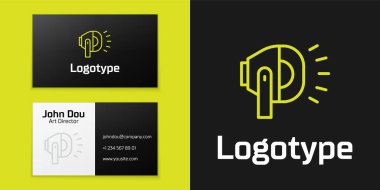 Logotype hattı, siyah arka planda izole edilmiş bisiklet başlıklı lamba ikonu. Bisikletli yol sporu gece lambası. Logo tasarım şablonu elemanı. Vektör