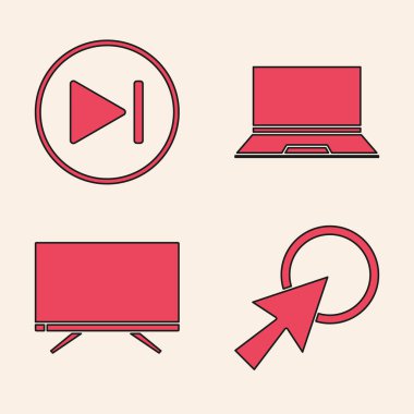 Ok imlecini, İleri sar, Laptop ve Akıllı TV simgesini ayarla. Vektör