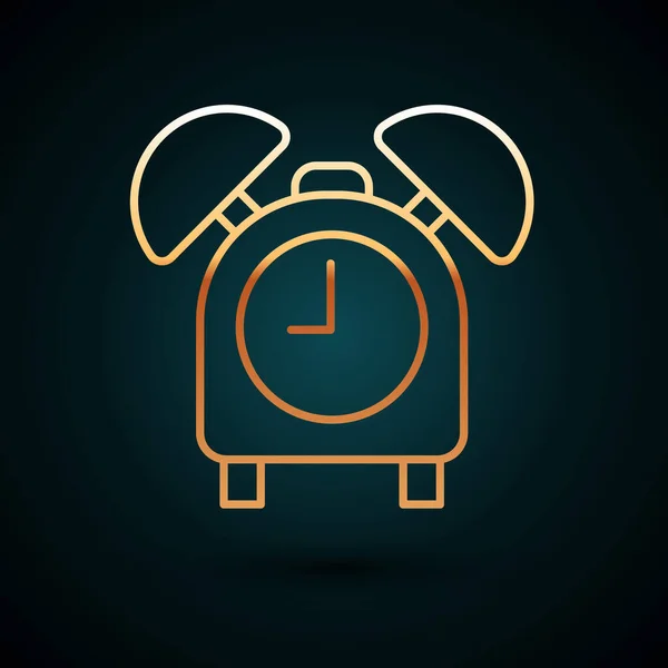 Gold line Alarm clock icon isolated on dark blue background. Wake up, get up concept. Time sign. Vector — Stock Vector