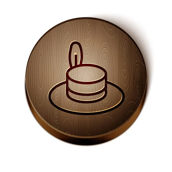 Sombrero hombre de línea marrón con icono de cinta aislado sobre fondo blanco. Botón círculo de madera. Vector — Archivo Imágenes Vectoriales