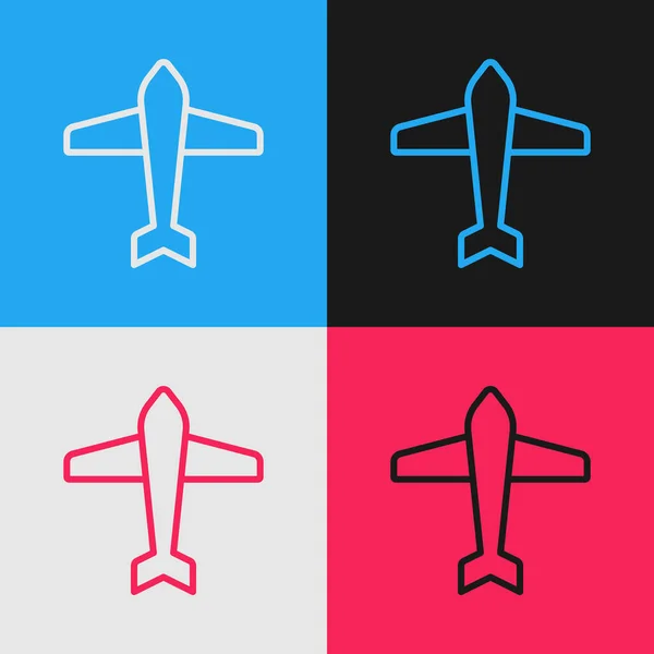 Pop art γραμμή Jet μαχητικό εικονίδιο απομονώνονται σε φόντο χρώμα. Στρατιωτικά αεροσκάφη. Διάνυσμα — Διανυσματικό Αρχείο