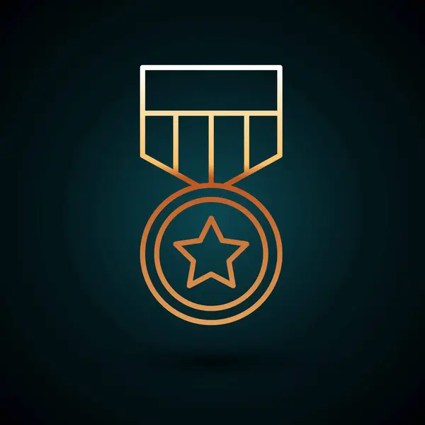 Linha de ouro Ícone de medalha de recompensa militar isolado no fundo azul escuro. Assinatura do exército. Vetor —  Vetores de Stock