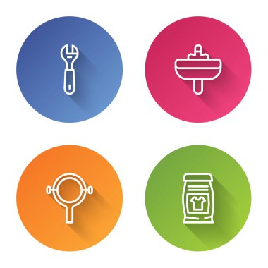 Halat anahtarı, lavabo açıcı, filtre anahtarı ve çamaşır deterjanı ayarla. Renkli daire düğmesi. Vektör