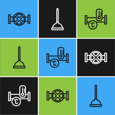 Hat sanayi borusu ve valf, metalik ve plastik pompa ikonu ayarlayın. Vektör