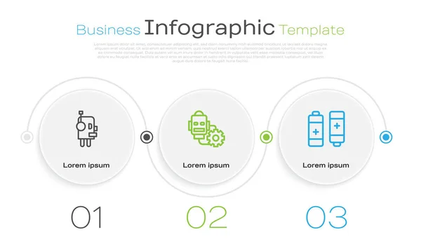 Definir linha Robô, configuração e bateria. Modelo de infográfico de negócios. Vetor — Vetor de Stock