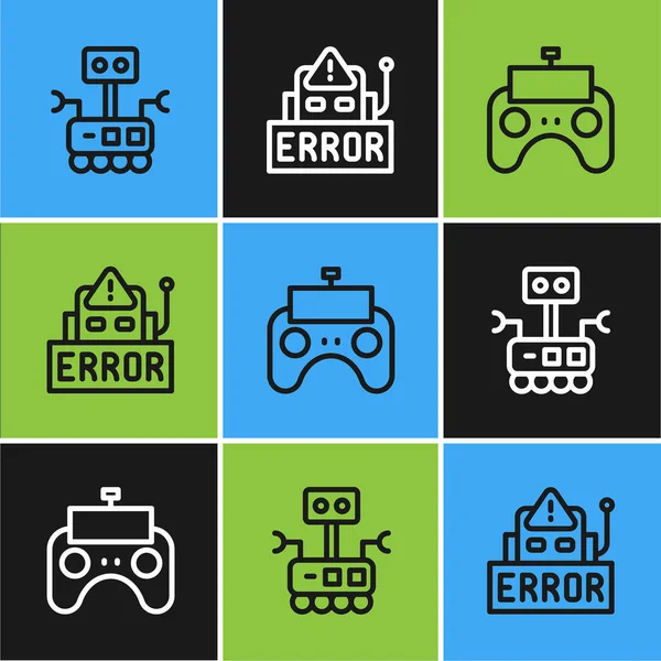 Establecer línea Robot, Control remoto y error en el icono del robot. Vector — Vector de stock