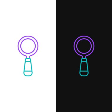 Beyaz ve siyah arkaplanda izole edilmiş çizgi büyüteç simgesi. Arama, odaklanma, yakınlaştırma, iş sembolü. Renkli taslak konsepti. Vektör