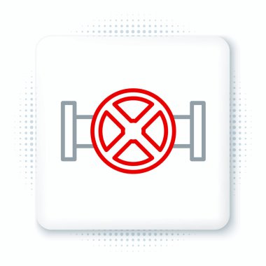 Çizgi endüstrisi metalik boru ve kapakçık ikonu beyaz arka planda izole edildi. Renkli taslak konsepti. Vektör