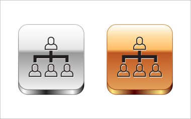 Siyah İş Hiyerarşisi organizogram grafiksel bilgi simgesi beyaz arkaplanda izole edildi. Kurumsal yapı grafik elementleri. Gümüş ve altın kare düğmeler. Vektör