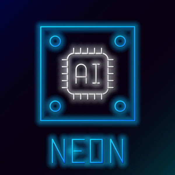 Glödande neon line Datorprocessor med mikrokretsar CPU-ikon isolerad på svart bakgrund. Chip eller cpu med kretskort tecken. Mikroprocessor. Färgstarkt skisskoncept. Vektor — Stock vektor