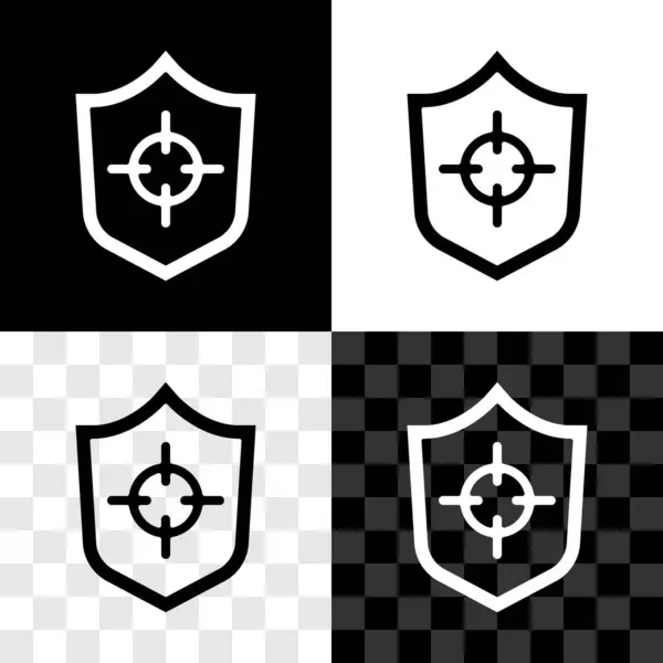 Set Shield icon isolated on black and white, transparent background. Guard sign. Security, safety, protection, privacy concept. Vector — Stock Vector