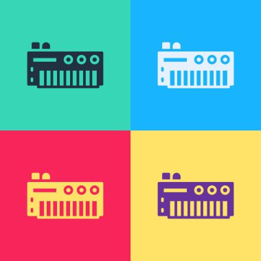 Pop Art Müzik Sentezleyici simgesi renk arkaplanında izole edildi. Elektronik piyano. Vektör