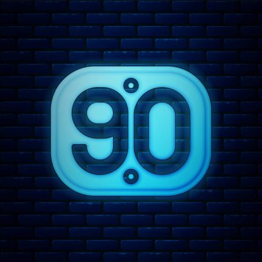 Parlayan neon 90 'ların Retro simgesi tuğla duvar arka planında izole edildi. Doksanların posteri. Vektör