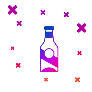 Beyaz arka planda izole edilmiş renkli bira şişesi ikonu. Kademeli rastgele dinamik şekiller. Vektör