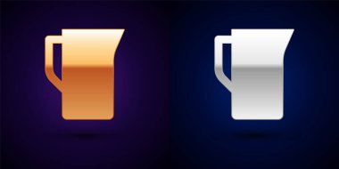 Siyah arkaplanda altın ve gümüş sürahi veya sürahi ikonu var. Vektör