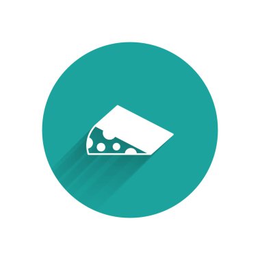 Beyaz Peynir simgesi uzun gölgeli izole edilmiş. Yeşil daire düğmesi. Vektör