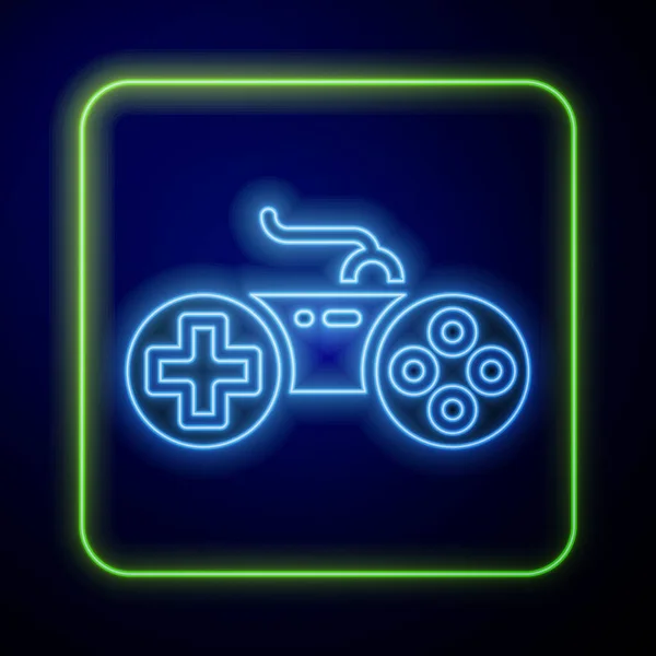 Сяюча неонова піктограма Gamepad ізольована на синьому фоні. Контролер гри. Векторні — стоковий вектор