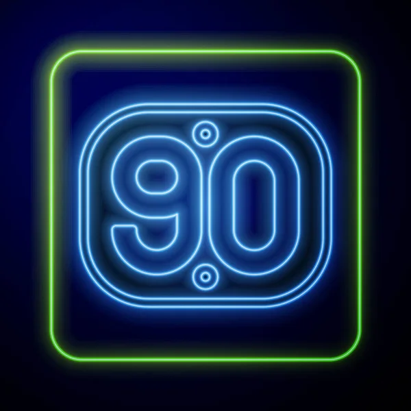 Ikon Retro neon 90-an yang bersinar terisolasi dengan latar belakang biru. Poster tahun 90-an. Vektor - Stok Vektor