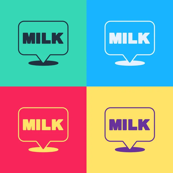 Pop art Lettrage icône de lait isolé sur fond de couleur. Conception manuscrite pour étiquette, marque, badge. Vecteur — Image vectorielle
