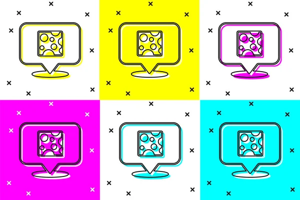 Establecer icono de queso aislado en el fondo de color. Vector — Archivo Imágenes Vectoriales