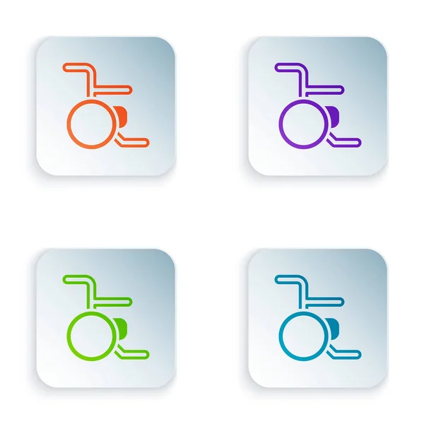 Color Silla de ruedas para personas con discapacidad icono aislado sobre fondo blanco. Establecer iconos de colores en botones cuadrados. Vector — Vector de stock