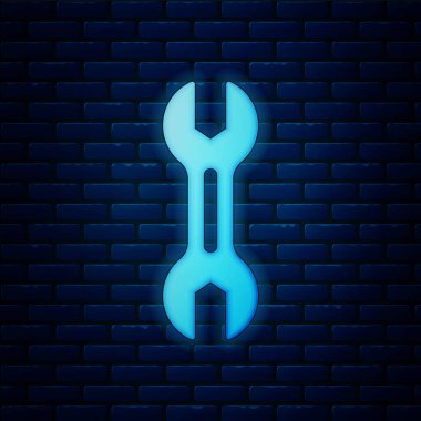 Parlayan neon anahtarlı simge, tuğla duvar arka planında izole edilmiş. Vektör