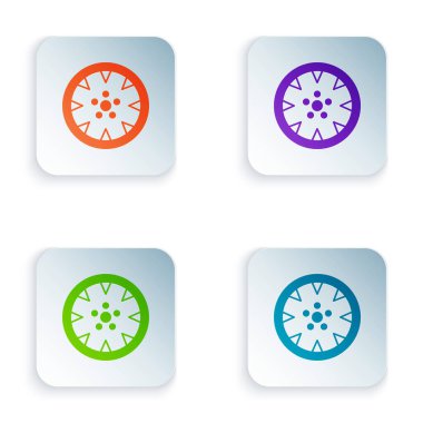 Beyaz arkaplanda izole edilmiş bir araba simgesi için renk alçı tekerleği. Kare düğmelere renkli simgeleri yerleştir. Vektör