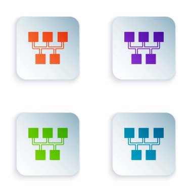 Beyaz arkaplanda renk değiştiren simgesi izole edildi. İletişim simgesi. Kare düğmelere renkli simgeleri yerleştir. Vektör