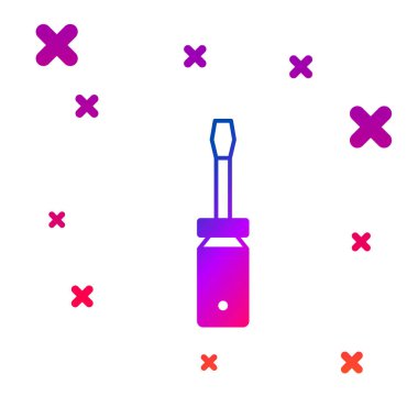 Renkli tornavida simgesi beyaz arkaplanda izole edildi. Servis aracı sembolü. Kademeli rastgele dinamik şekiller. Vektör