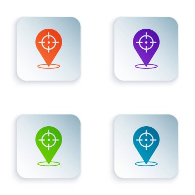 Renk Hedefi finansal hedef kavramı simgesi beyaz arka planda izole edildi. Sembolik hedeflere ulaşım, başarı. Kare düğmelere renkli simgeleri yerleştir. Vektör