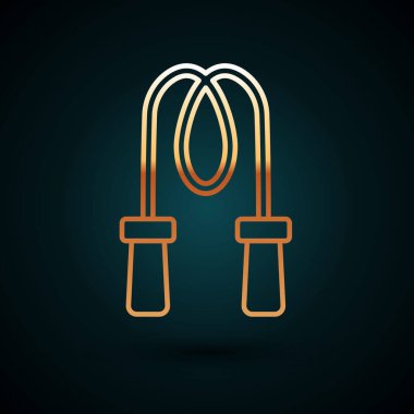 Altın çizgili atlama ipi simgesi koyu mavi arkaplanda izole edildi. İp atlıyorum. Spor malzemeleri. Vektör