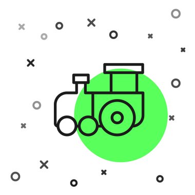 Siyah çizgi oyuncak tren ikonu beyaz arkaplanda izole edildi. Vektör