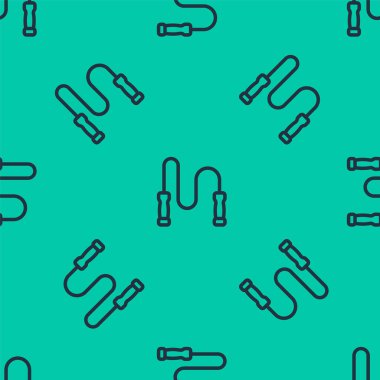 Mavi çizgi atlama ipi simgesi yeşil arkaplanda izole edilmiş kusursuz desen. İp atlıyorum. Spor malzemeleri. Vektör