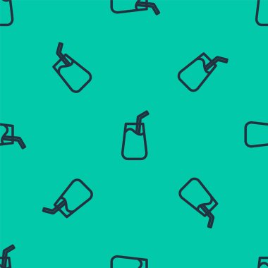 Mavi çizgi Kokteyl ve alkol ikonu yeşil arka planda izole edilmiş kusursuz desen. Vektör