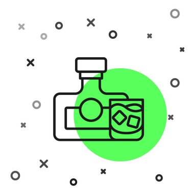 Siyah çizgili viski şişesi ve beyaz arka planda izole edilmiş cam ikon. Vektör