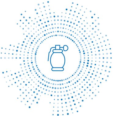 Mavi çizgili el bombası ikonu beyaz arkaplanda izole edildi. Bomba patlaması. Soyut çember rastgele noktalar. Vektör