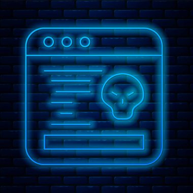 Parlayan neon hattı sistem hata konsepti simgesi tuğla duvar arka planında izole edildi. Kod hatası konsepti. Sistemde hata var. Böcek araması. Vektör
