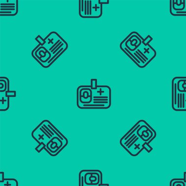 Mavi çizgi tanımlama rozeti simgesi yeşil arka planda izole edilmiş pürüzsüz desen. Sunum için, şirketin kimliği için, reklam için kullanılabilir. Vektör