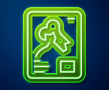 Parlayan neon çizgisi X-ray çekim simgesi mavi arkaplanda izole edildi. Vektör