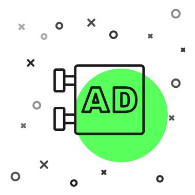 Beyaz arkaplanda siyah çizgi reklam simgesi izole edildi. Pazarlama ve tanıtım süreci kavramı. İlgili reklamlar. Sosyal medya reklamcılığı. Vektör