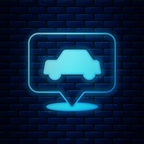 Glowing neon Car service icon isolated on brick wall background. Auto mechanic service. Repair service auto mechanic. Maintenance sign. Vector — Stock Vector