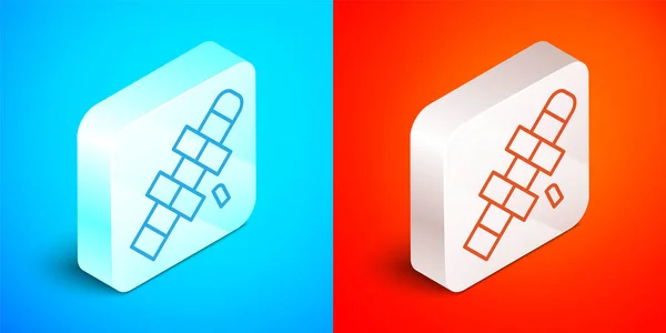 Isometric line Hopscotch icon isolated on blue and red background. Children asphalt coating drawing. Silver square button. Vector — Stock Vector