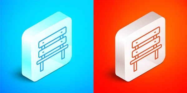 Isometrische Linie Banksymbol isoliert auf blauem und rotem Hintergrund. Silberner quadratischer Knopf. Vektor — Stockvektor